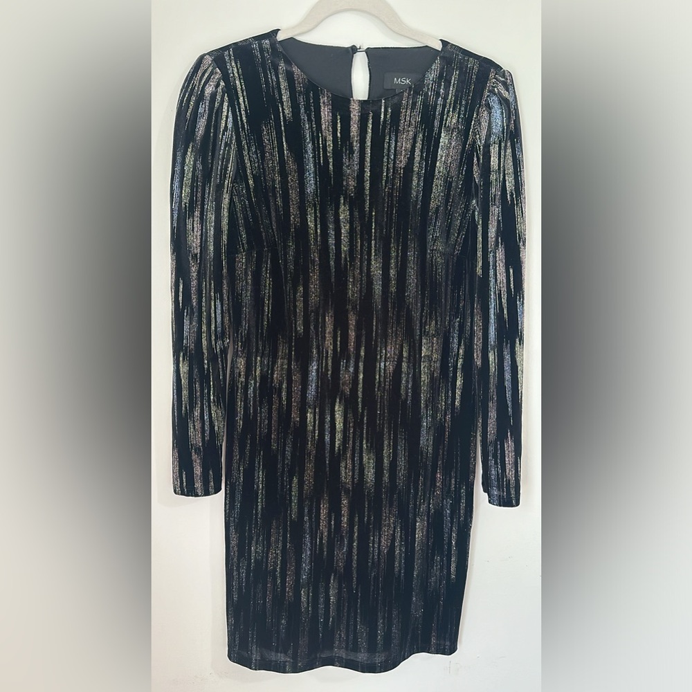 MSK Womens Black Velvet Long Sleeve Glitter Embellished Dress 6